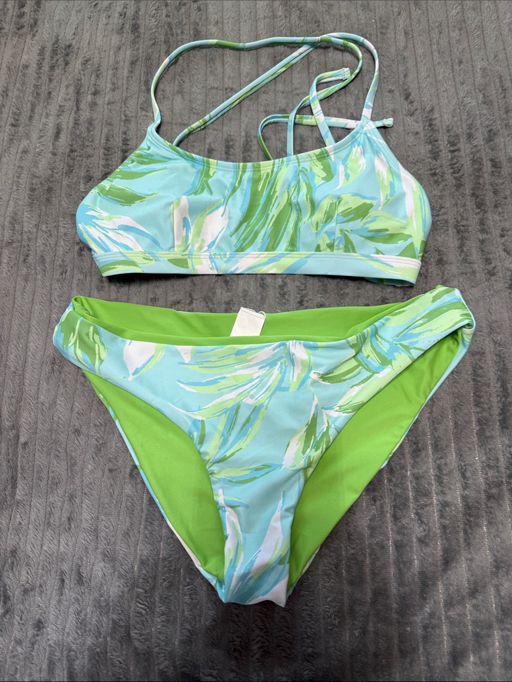 Cupshe Aqua Blue and Lime Green Tropical Print Bikini